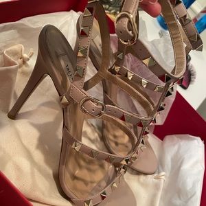 Valentino Rockstud Calfskin Ankle Strap Heals